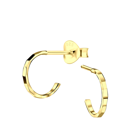 Silver Half Hoop Stud Earrings with Diamond Cut - 8976 Silver Half Hoop Stud Earrings with Diamond Cut - 8976