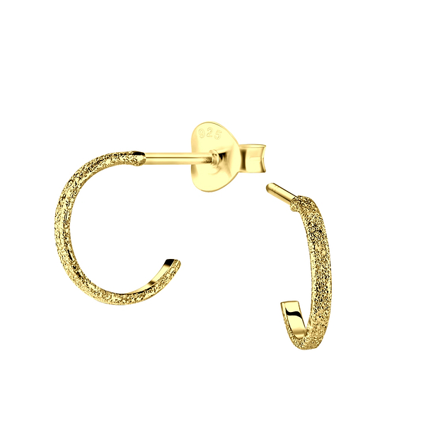 Silver Half Hoop Stud Earrings with Diamond Dust - 8978