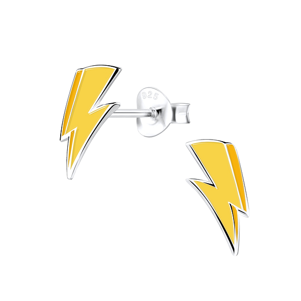 Silver Lightning Bolt Stud Earrings - 9002