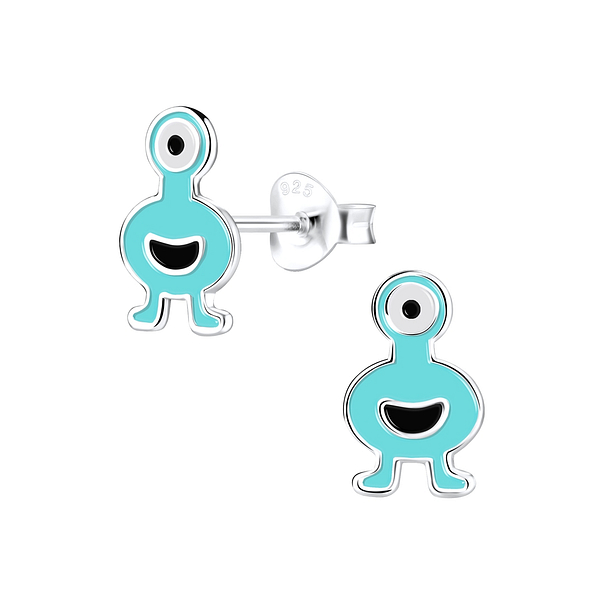 Silver Monster Stud Earrings - 9009