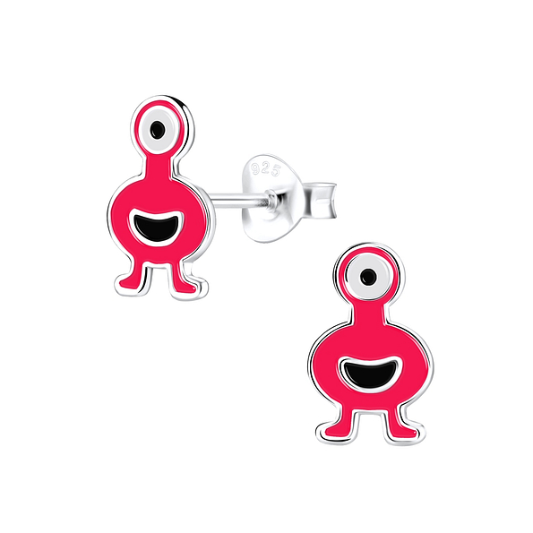 Silver Monster Stud Earrings - 9008