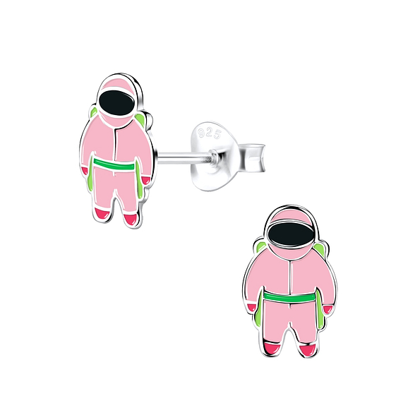 Silver Astronaut Stud Earrings - 9021