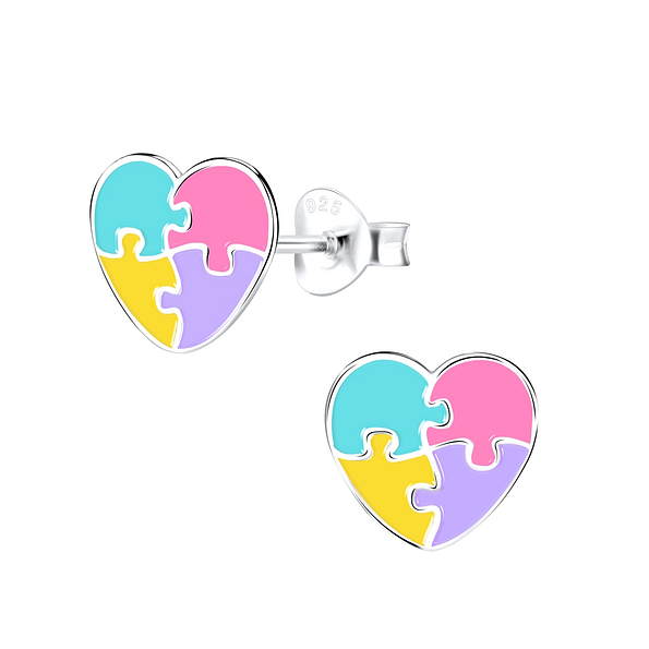 Silver Heart Stud Earrings - 9028