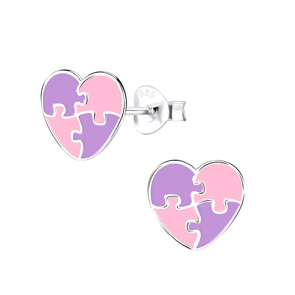 Silver Heart Stud Earrings - 9029
