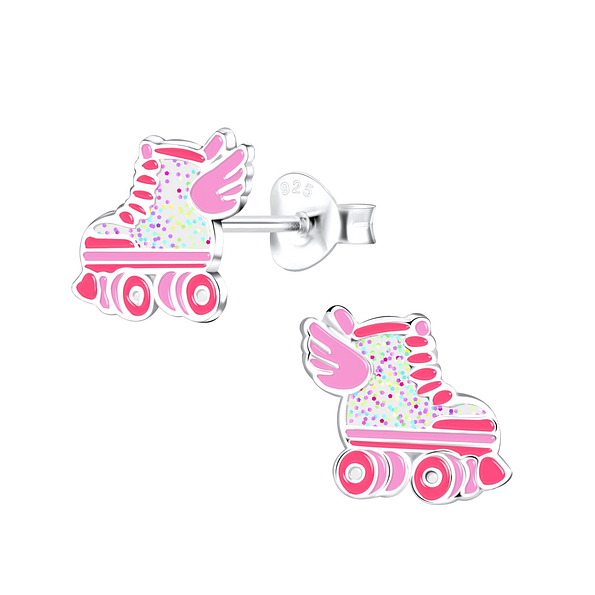 Silver Rollerblade Stud Earrings - 9034