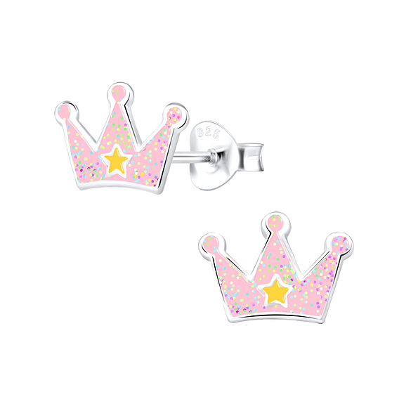 Silver Crown Stud Earrings - 9039