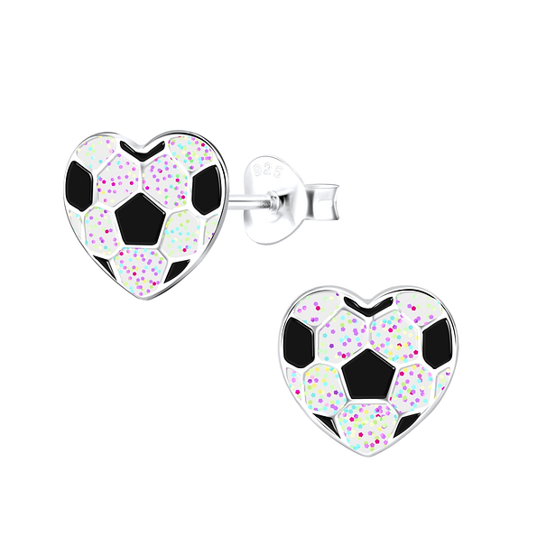 Silver Football Stud Earrings - 9061