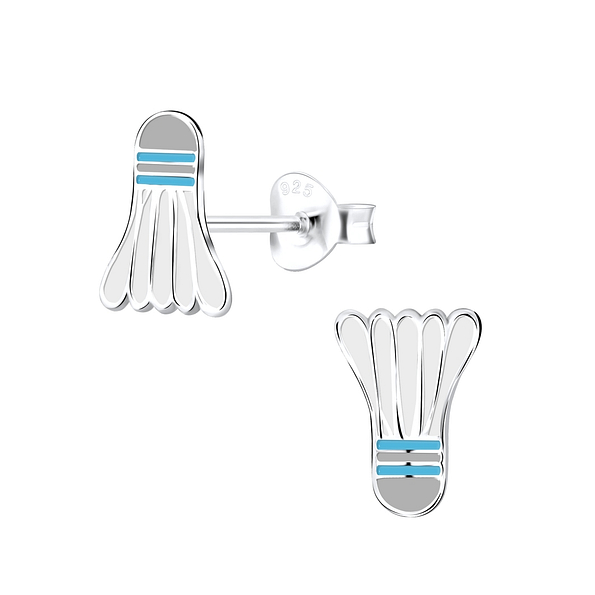 Silver Shuttle Cock Stud Earrings - 9070