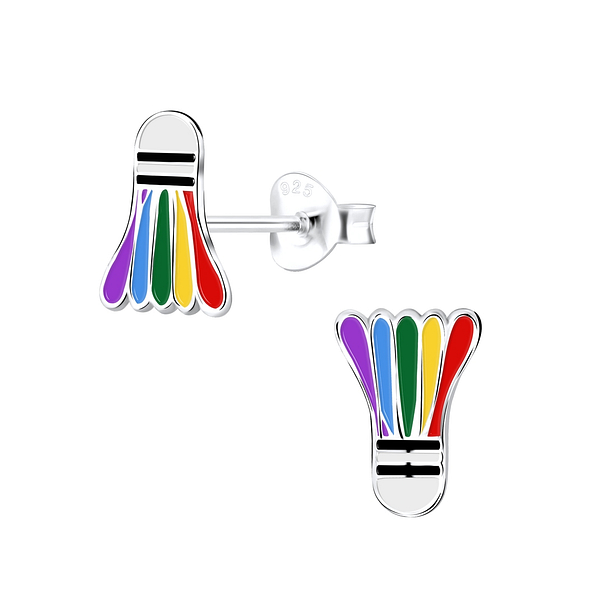 Silver Shuttle Cock Stud Earrings - 9069