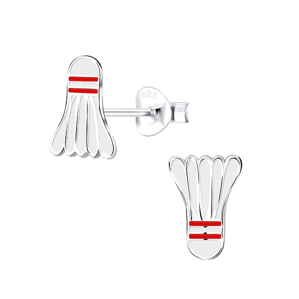 Silver Shuttle Cock Stud Earrings - 9068