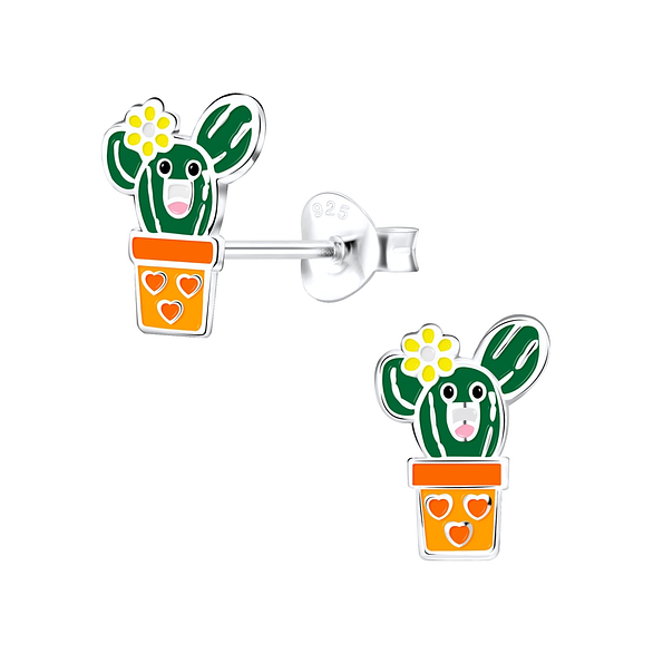 Silver Cactus Stud Earrings - 9073