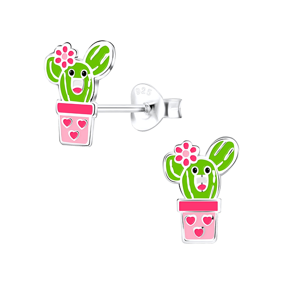 Silver Cactus Stud Earrings - 9072