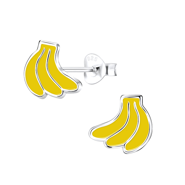Silver Banana Stud Earrings - 9114