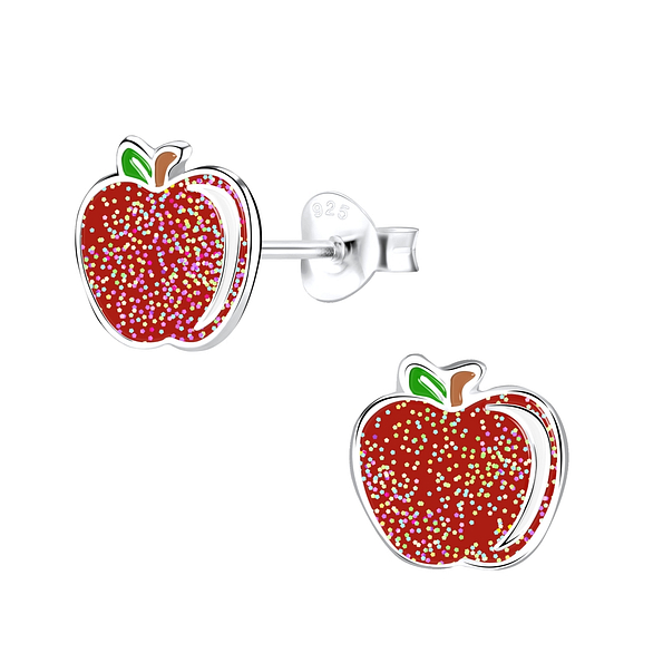 Silver Apple Stud Earrings - 9119