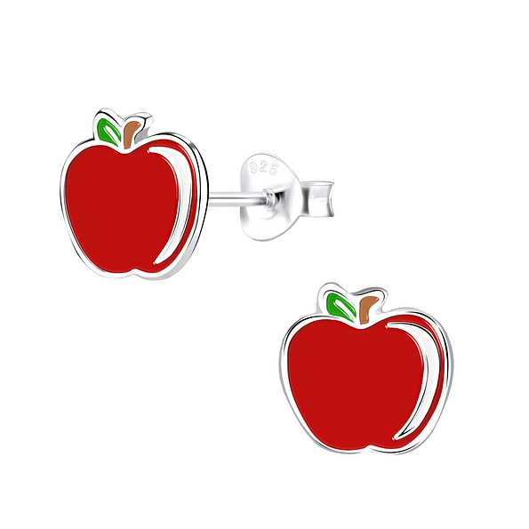 Silver Apple Stud Earrings - 9118