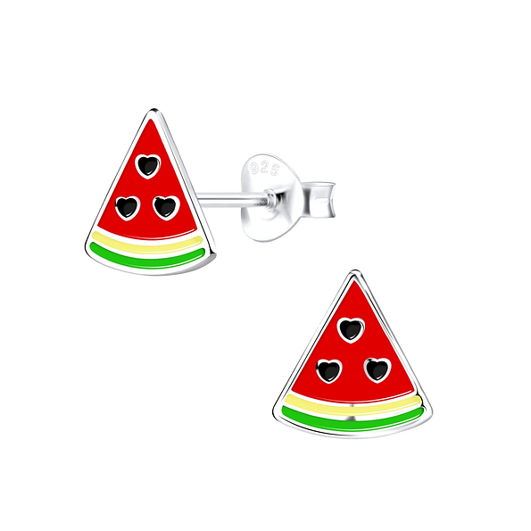 Silver Watermelon Stud Earrings - 9121