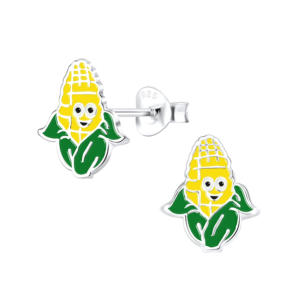 Silver Corn Stud Earrings - 9111
