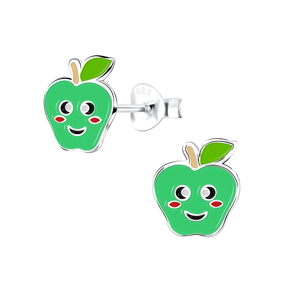 Silver Apple Stud Earrings - 9101