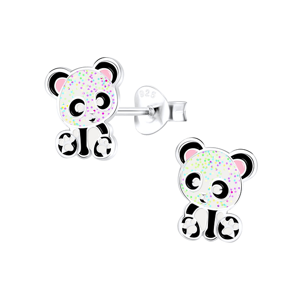 Silver Panda Stud Earrings - 9048