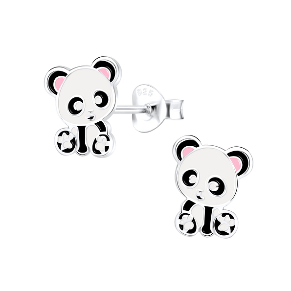 Silver Panda Stud Earrings - 9047