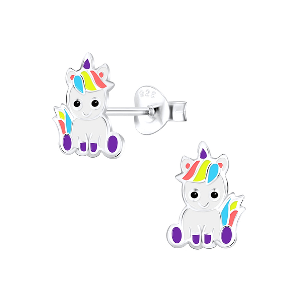 Silver Unicorn Stud Earrings - 9054