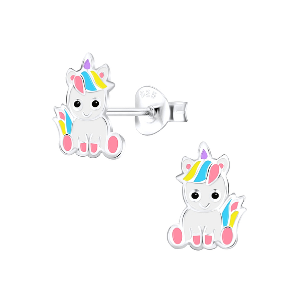 Silver Unicorn Stud Earrings - 9053