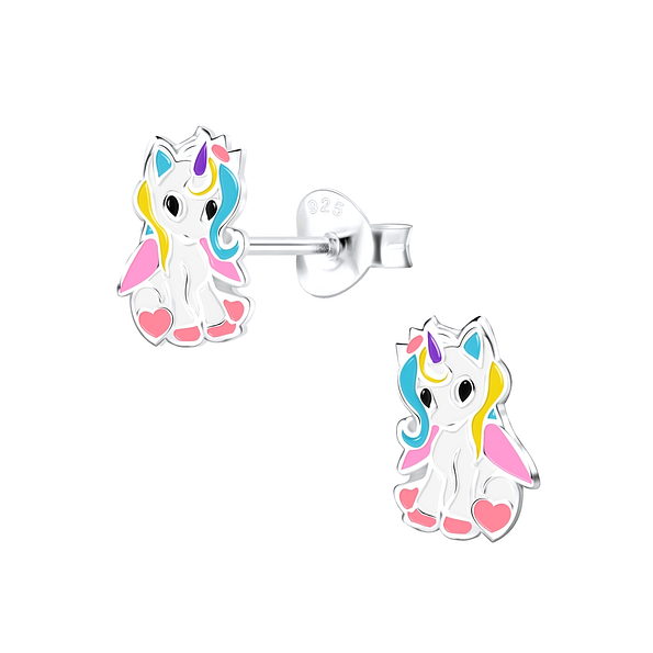 Silver Unicorn Stud Earrings - 9056