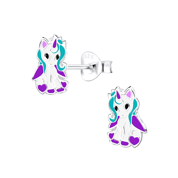 Silver Unicorn Stud Earrings - 9058