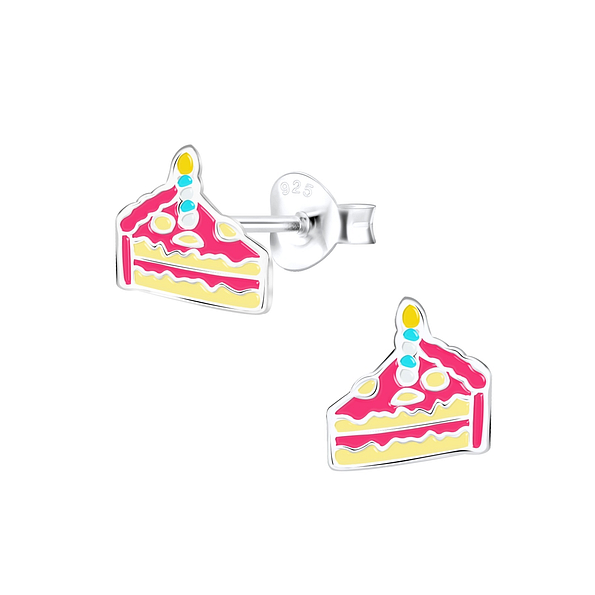 Silver Cake Stud Earrings - 9141