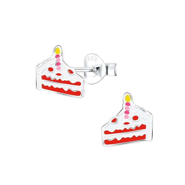Silver Cake Stud Earrings - 9142