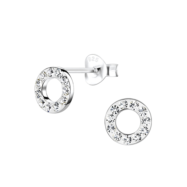 Silver Round Stud Earrings - 8922