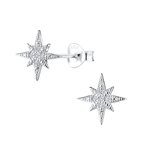 Silver Starburst Stud Earrings - 9554