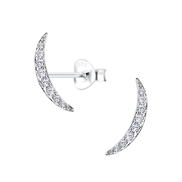 Silver Curved Stud Earrings - 9559