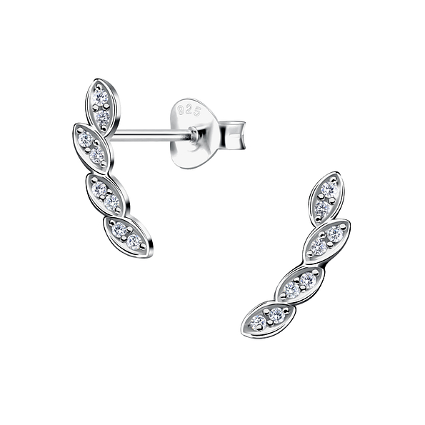 Silver Leaf Stud Earrings - 8706