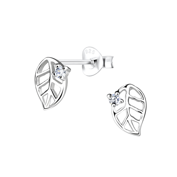 Silver Leaf Stud Earrings - 8708