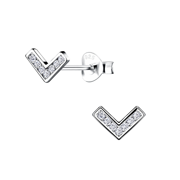 Silver Chevron Stud Earrings - 8719