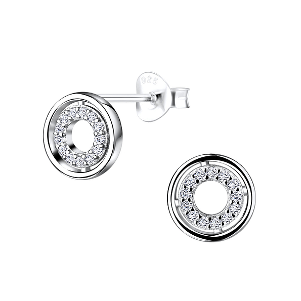 Silver Circle Stud Earrings - 9558
