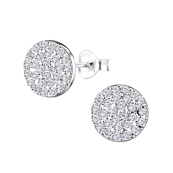 Silver Round Stud Earrings - 8930