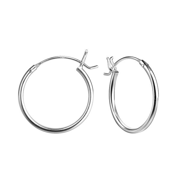 18mm Silver French Lock Hoop Earrings - 8983