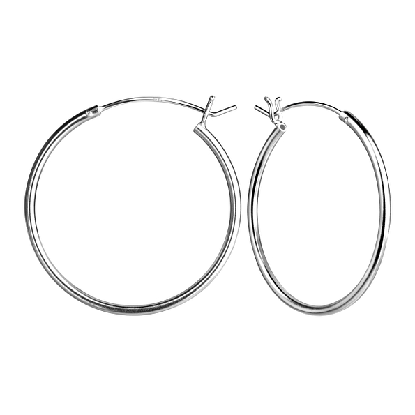 30mm Silver French Lock Hoop Earrings - 8989