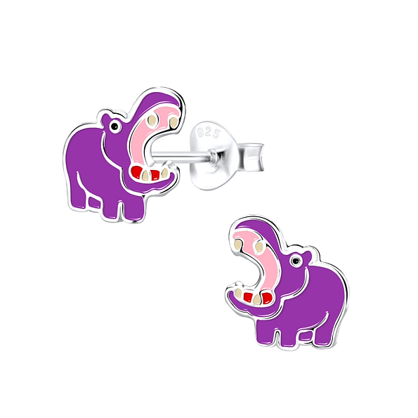 Silver Hippopotamus Stud Earrings - 9275