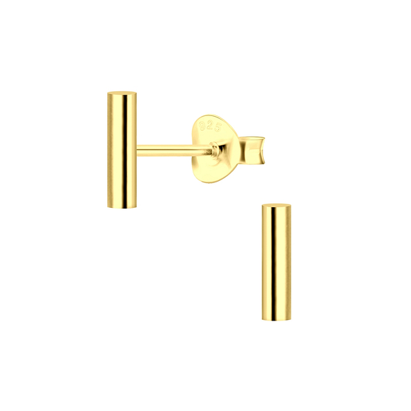 Silver Round Bar Stud Earrings - 9281
