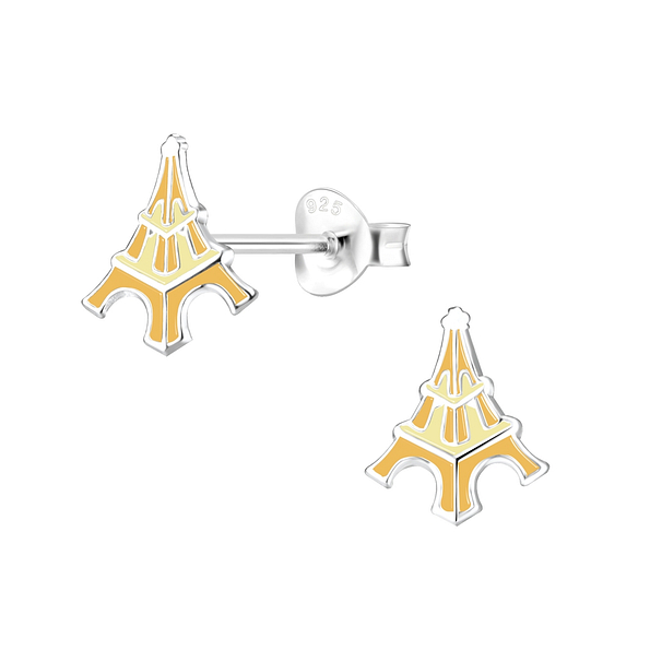 Silver Eiffel Tower Stud Earrings - 8078