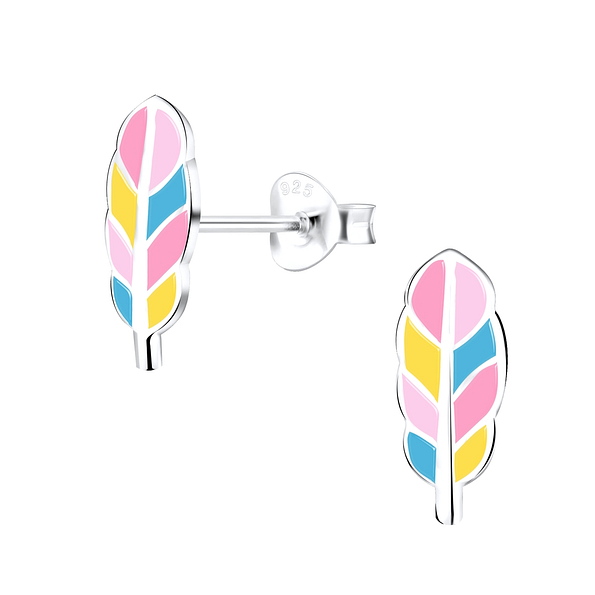 Silver Feather Stud Earrings - 9283