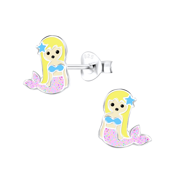Silver Mermaid Stud Earrings - 9284