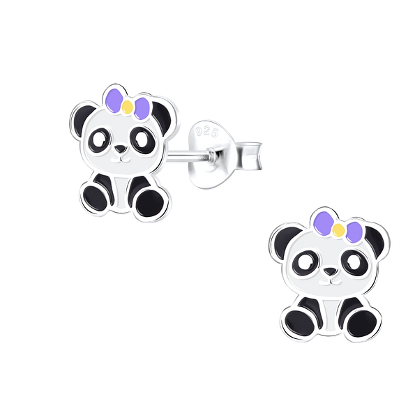 Silver Panda Stud Earrings - 9419