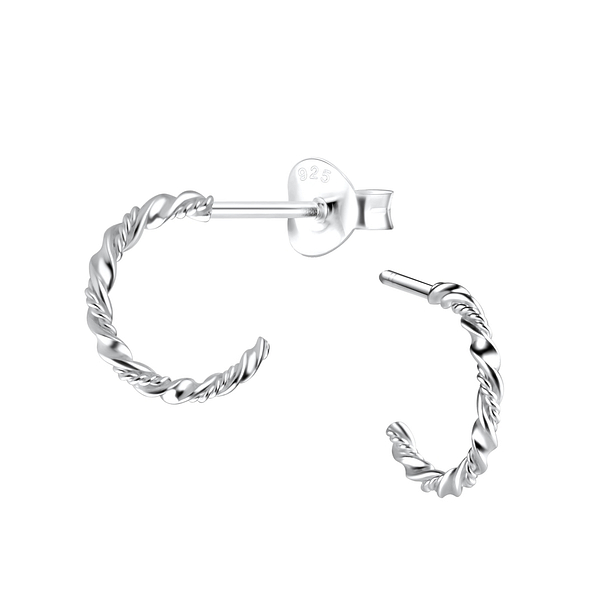Silver Twisted Half Hoop Stud Earrings - 9224 Silver Twisted Half Hoop Stud Earrings - 9224