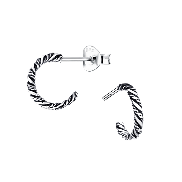 Silver Twisted Half Hoop Stud Earrings - 9233 Silver Twisted Half Hoop Stud Earrings - 9233