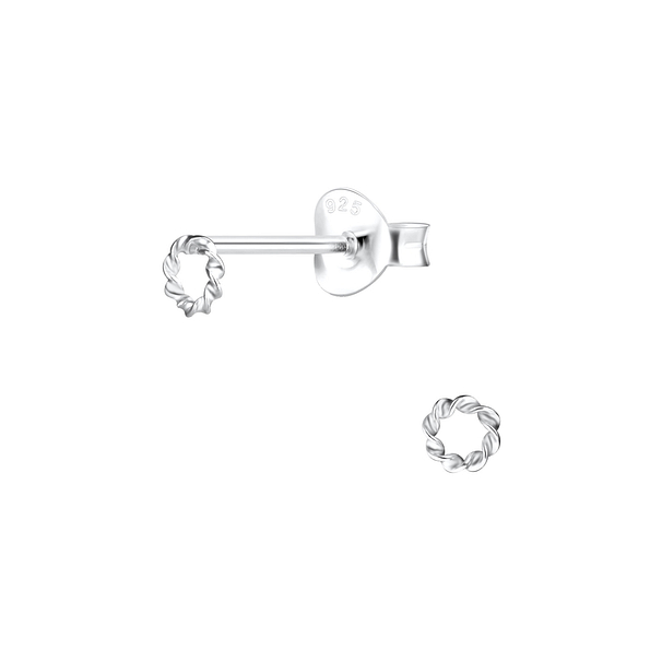 Silver Twisted Stud Earrings - 9238
