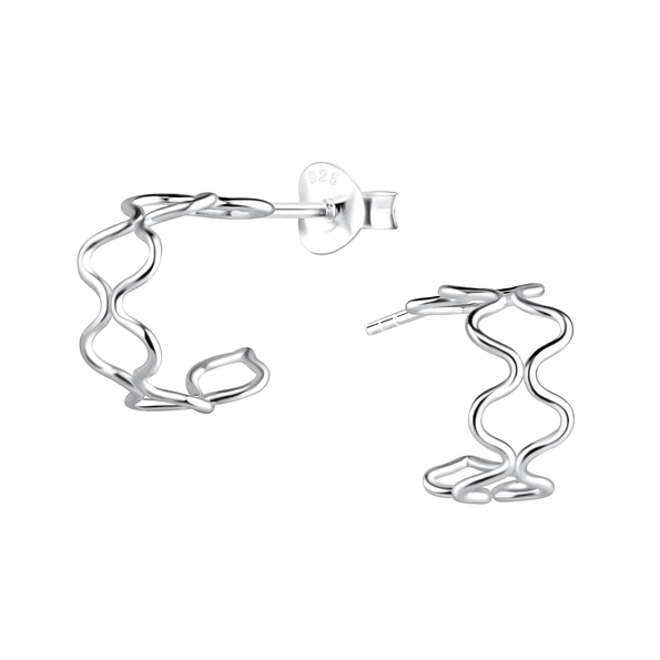 Silver Wave Stud Earrings - 9245